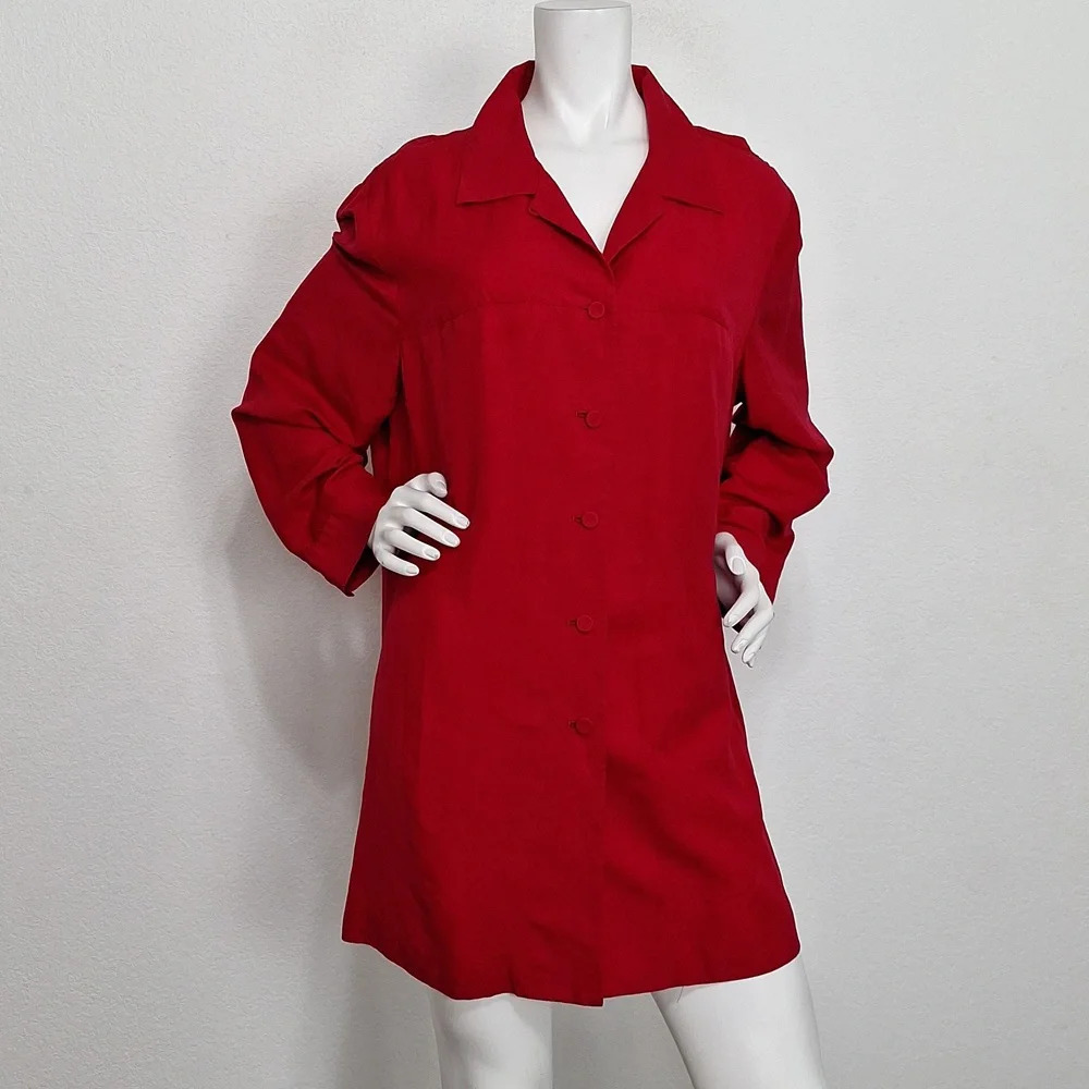 Dana Buchman Red Button-Front Big Shirt